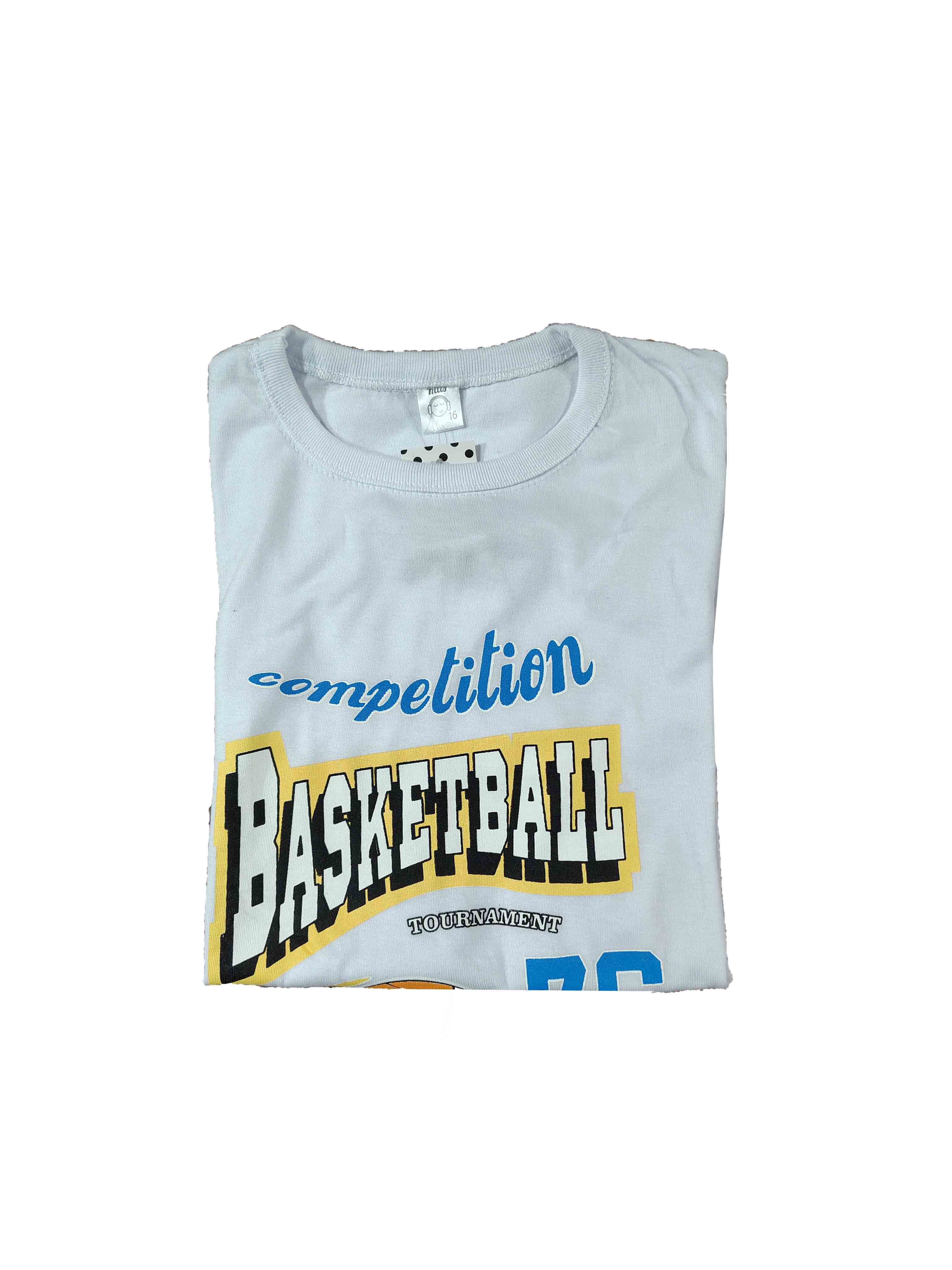 remera blanca niño tematica basketball