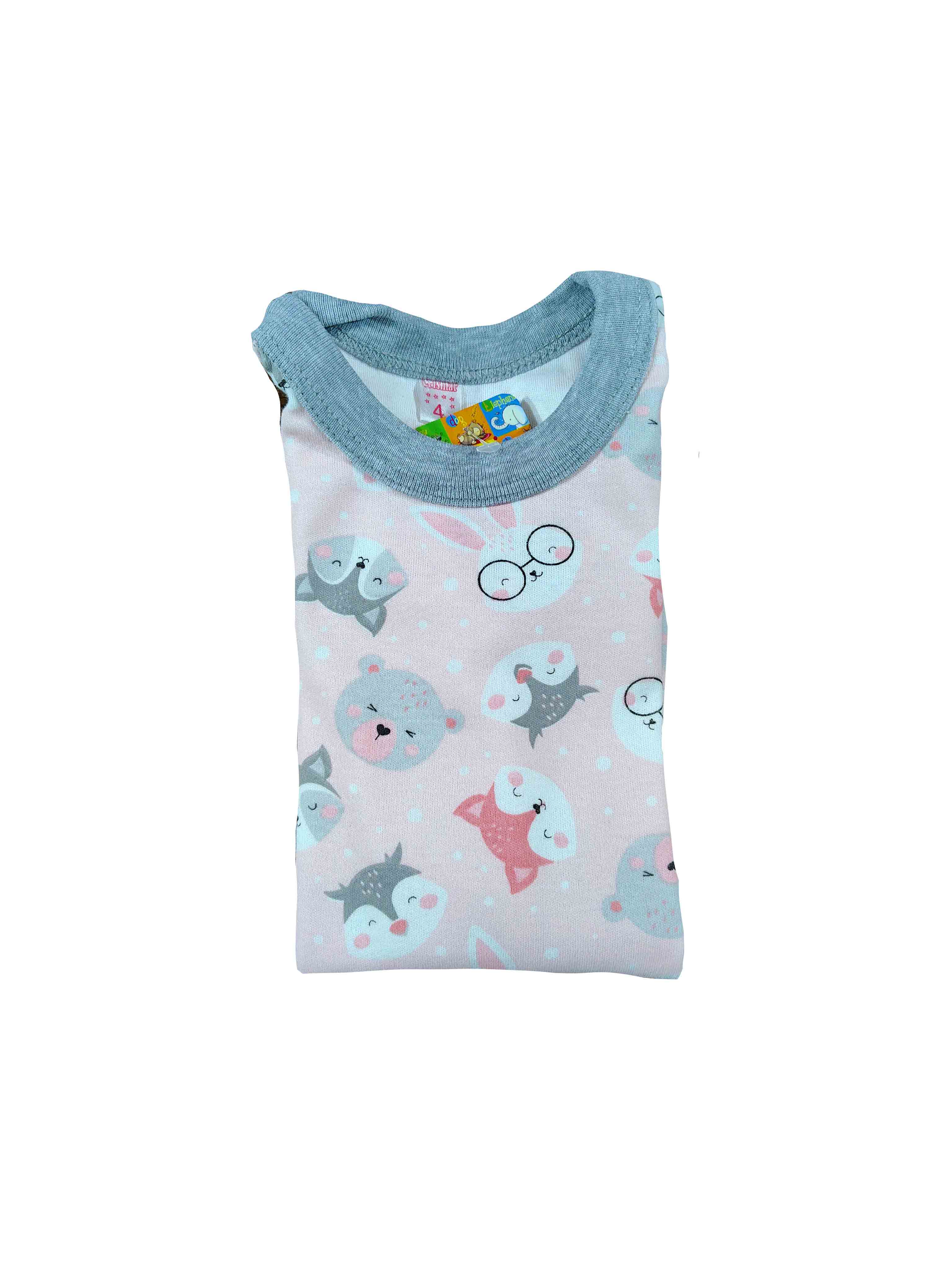 remera clara bebe unisex animalitos